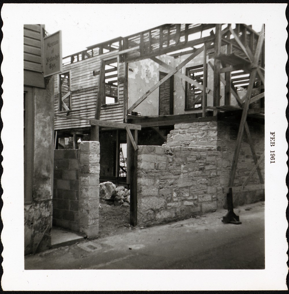 Construction of the gateway courtyard entrance to Arrivas House off St. George Street, looking Northwest, 1961