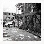 Northwest corner of Arrivas House, framing the second-story balcony, looking North, 1961