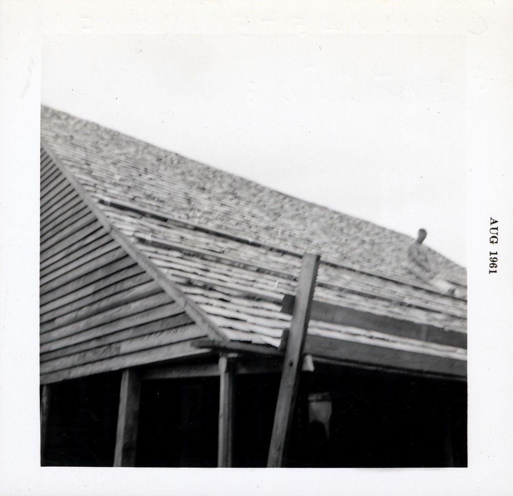 Southeast corner of the Arrivas House roofline after completion, facing Northwest; 1961