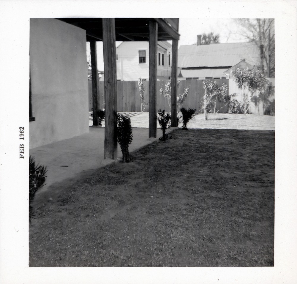 West and south patios behind Arrivas House, looking South, 1962