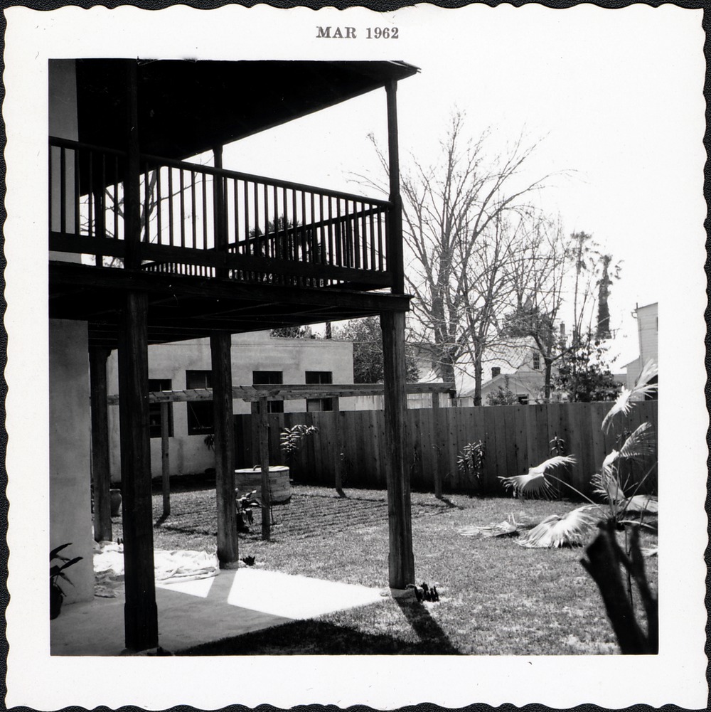 Northwest corner of Arrivas House and rear yard, looking Southwest, 1962