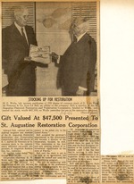 [1966] Gift Valued At $47,500 Presented To St. Augustine Restoration Corporation