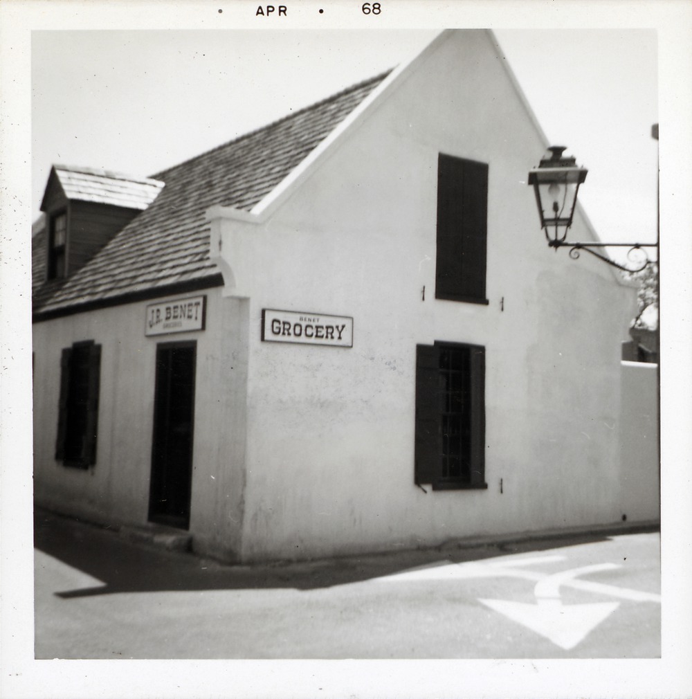 North elevation of Benet Store (Grocery) from the intersection of St. George Street and Cuna Street, looking Southwest, 1968