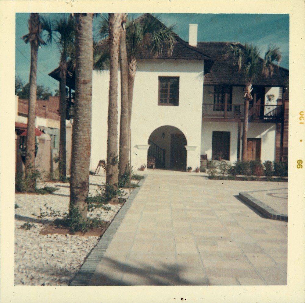 South side of the Marin-Hassett House showing the main entrance, seen from the Hispanic Garden, looking North, 1966