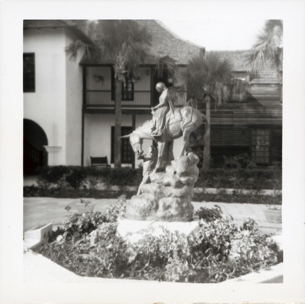 Statue of Queen Isabella by Anna Hyatt Huntington in the Hispanic Garden, looking North, 1967