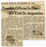 [1962] Spanish Official Is Due To Visit St. Augustine