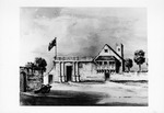 Black and white copy of a historic painting of Government House, 1764