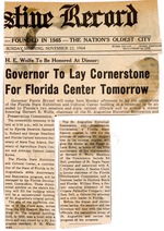 Governor To Lay Cornerstone For Florida Center Tomorrow
