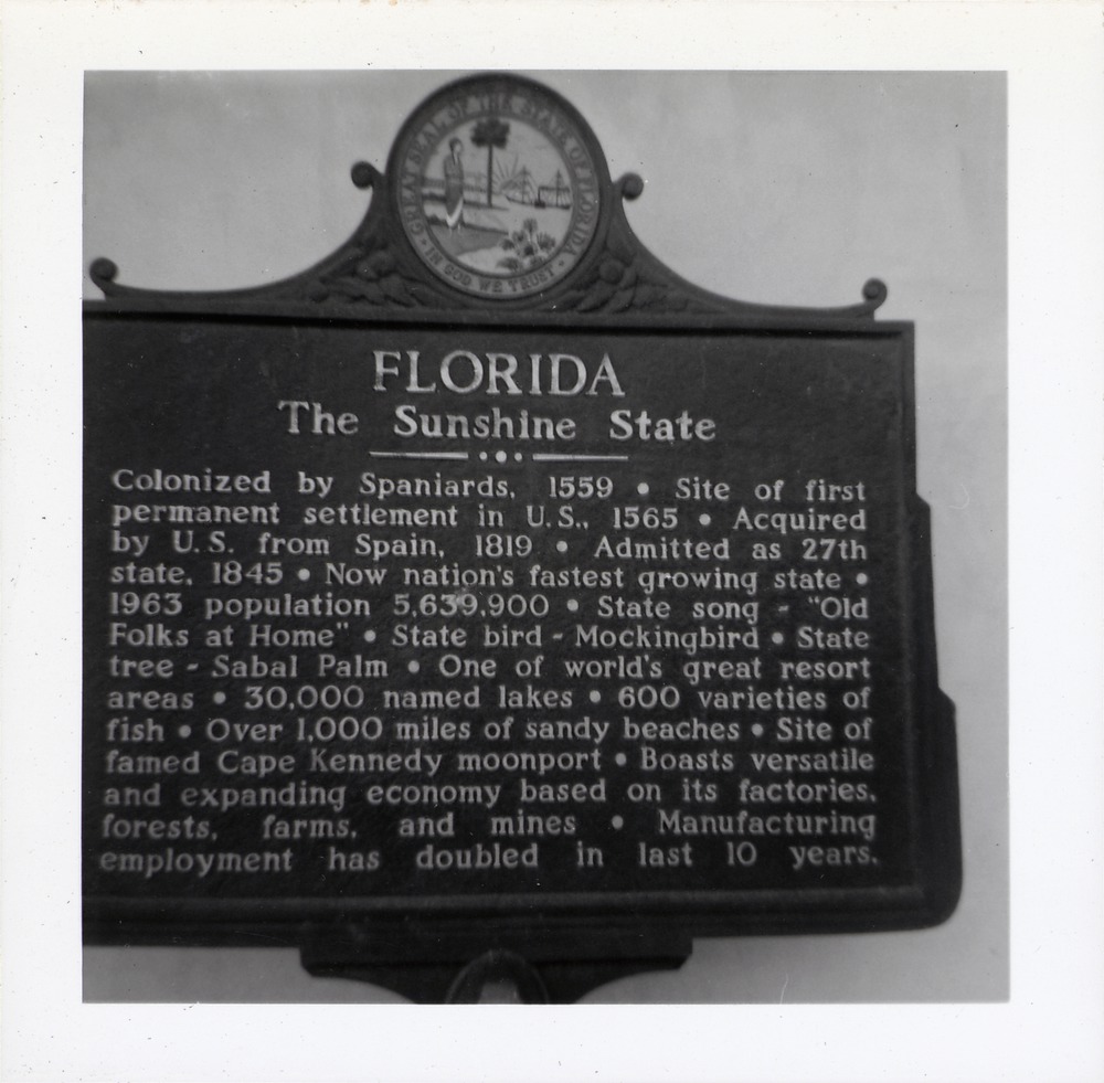 Plaque with a description of Florida: the Sunshine State, in front of the Wakeman House