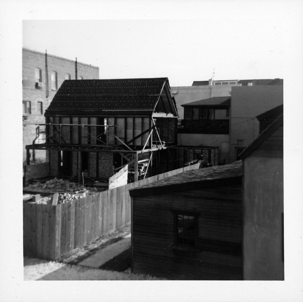 Watson House during construction from the rear balcony of the Wakeman House, looking South - 