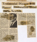 [1968] Testimonial Dinner Will Honor Restoration Head Earle Newton