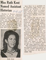 [1968] Miss Ruth Kent Named Assistant Historian