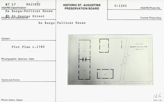 Plan for the Peso de Burgo House and outbuildings based off 1780 lot layout