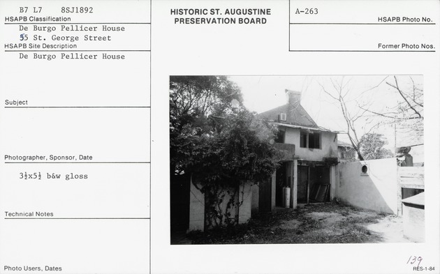 The east elevation (Service Yard) of the De Mesa Sanchez House (card is mislabeled)