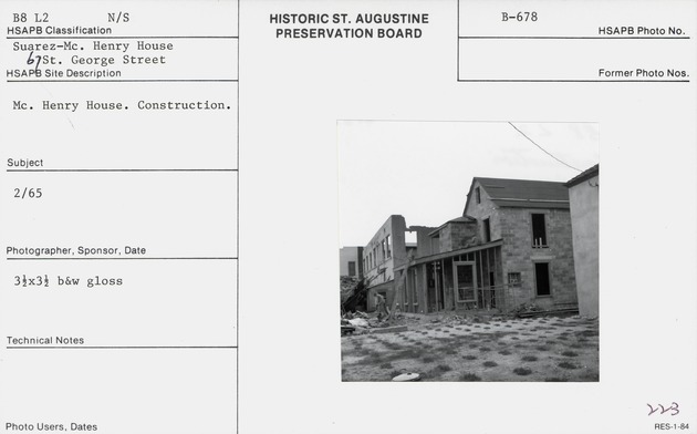 The back of the McHenry House during construction, seen from behind the Benet House, looking South