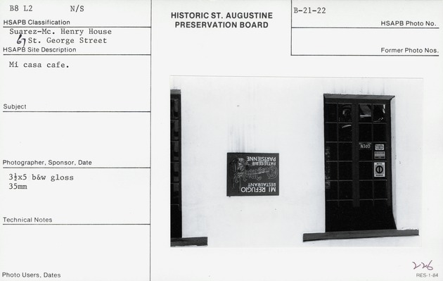 Sign for the French restaurant (patisserie) that occupied the Florencia House (photograph is mislabeled)