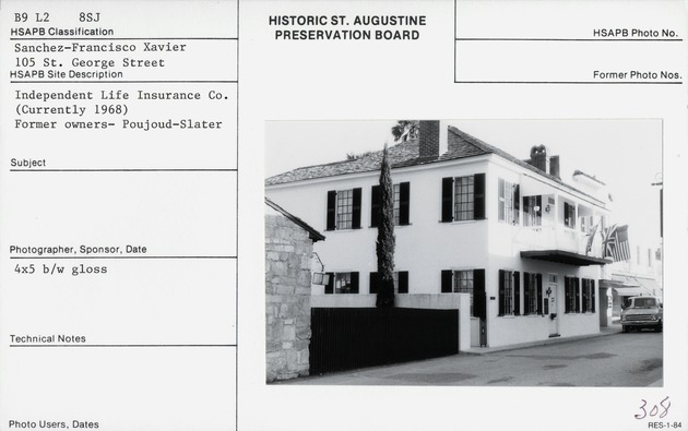Northwest elevation of the Poujoud-Slater House from St. George Street