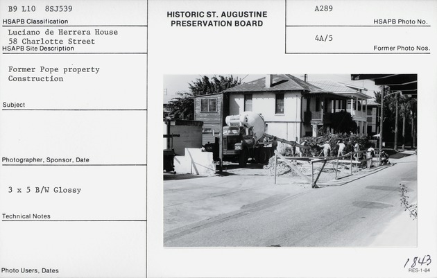 Preparing the site for the construction of the Herrera House, from Charlotte Street, looking Northwest