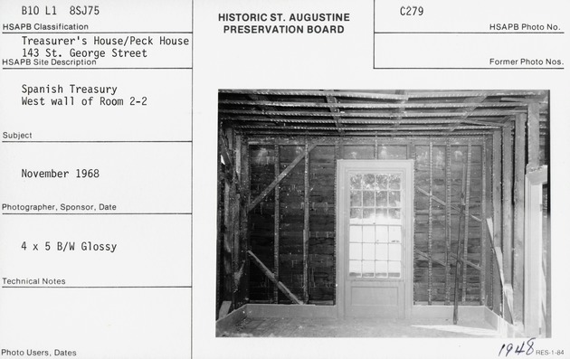 Exposed framing in Room 2 on the second floor of the Peña-Peck House during restoration, looking West